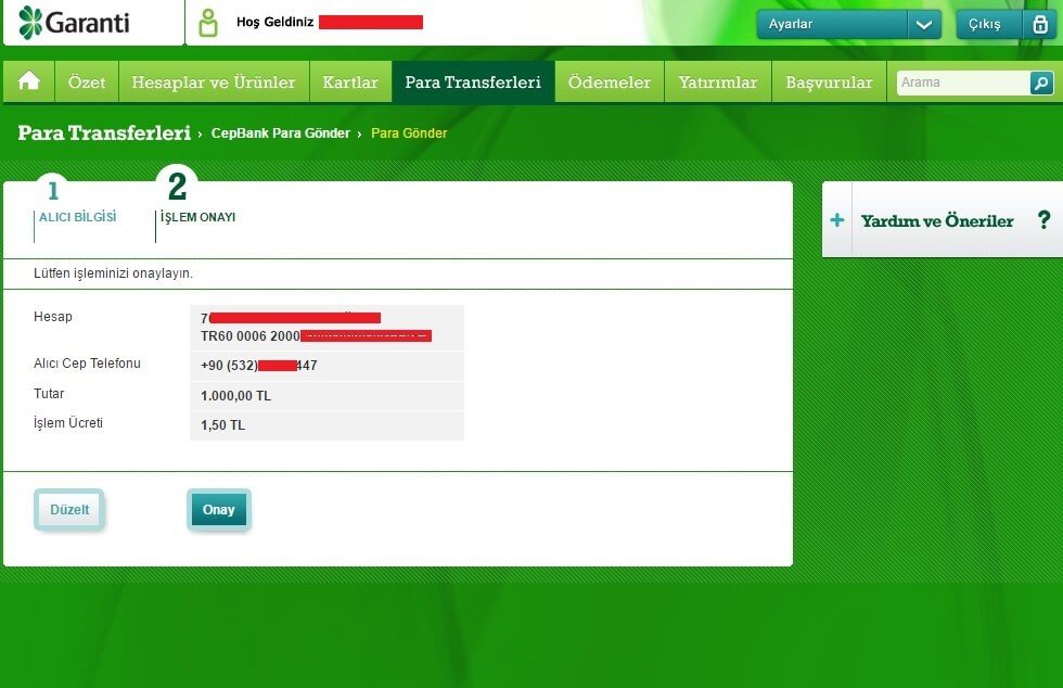 garanti cepbank para gönderme resimli anlatım